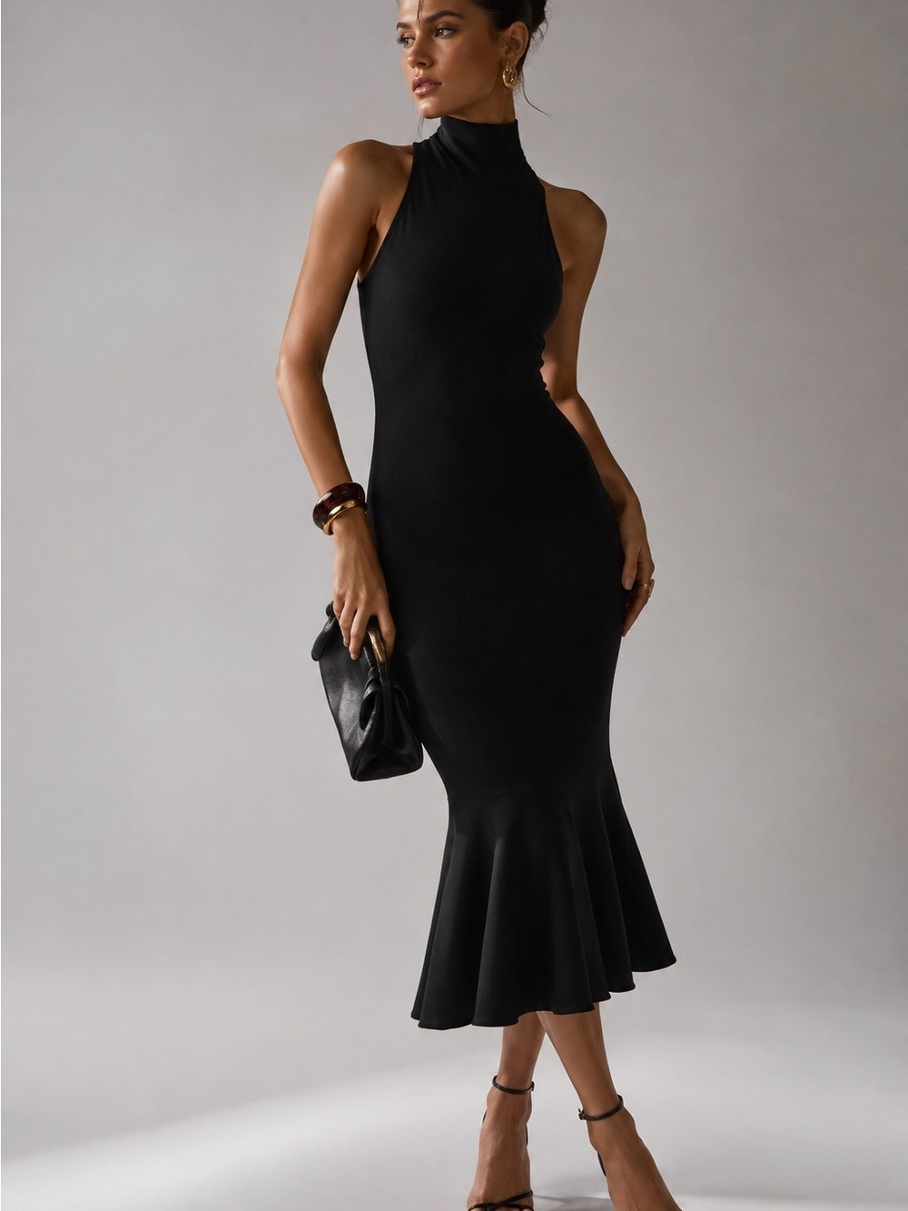 Norma Kamali Sleeveless Turtle Fishtail Midi Dress Black S NWT